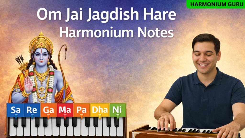 Om Jai Jagdish Hare harmonium notes with easy sargam, beginner friendly harmonium bhajan tutorial