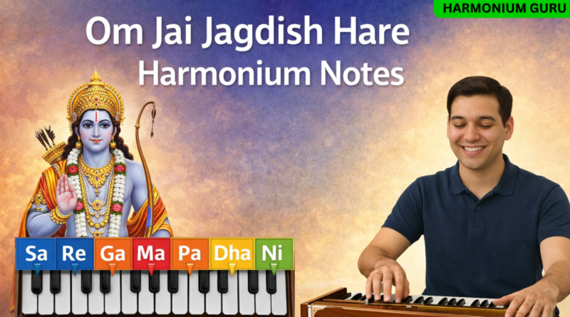 Om Jai Jagdish Hare harmonium notes with easy sargam, beginner friendly harmonium bhajan tutorial