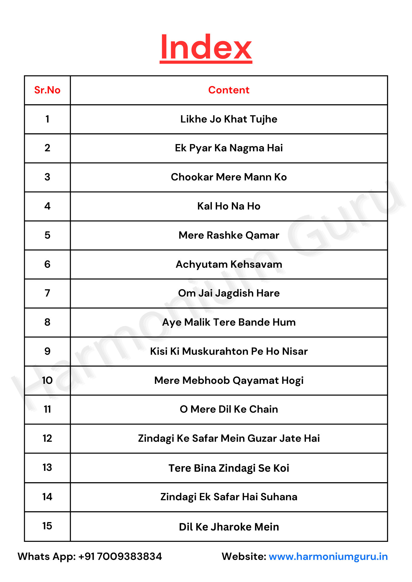 Sample Harmonium Notes Page 1