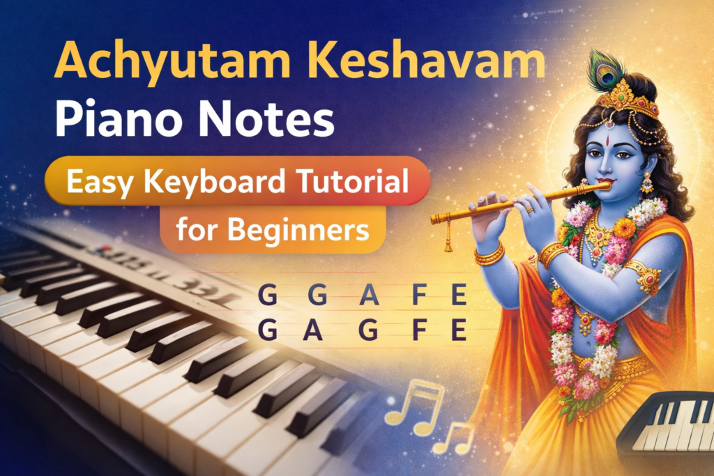 Achyutam Keshavam piano notes with easy keyboard tutorial for beginners